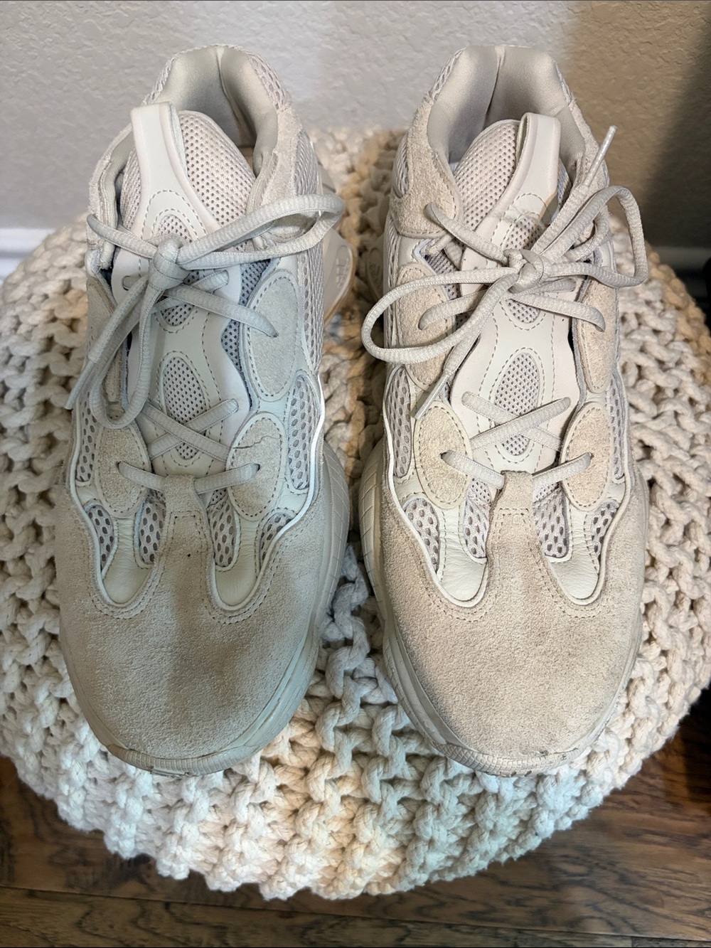 Men’s  Yeezy Neutral Suede & Mesh Sneakers - Cream